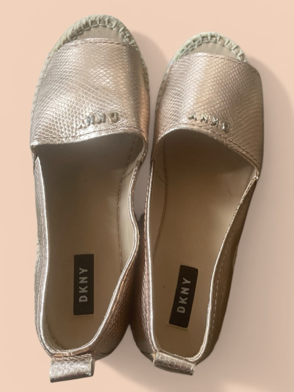 DKNY Metallic Rose Gold Espadrille Platform Slip-Ons
